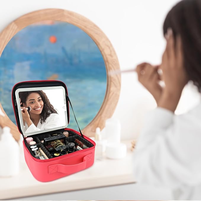 Travel Makeup Bag with LED Mirror Travel Makeup Organizer with 3 Lighted - Image 9