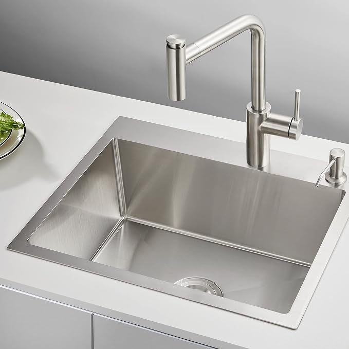 POPFLY 22 Inch Kitchen Sink, 22 x 18 Inch Drop in 18 Gauge Stainless Steel - Image 2