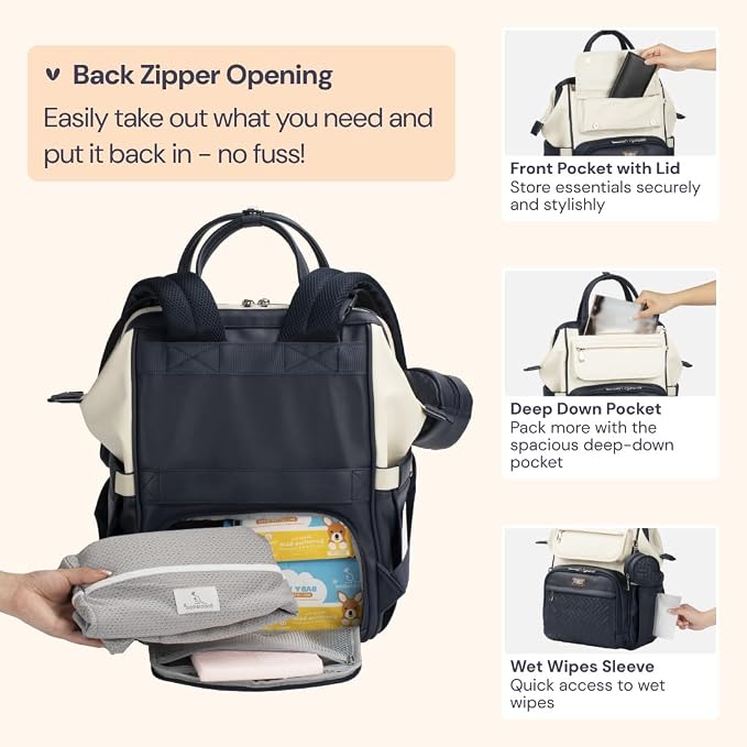 BabbleRoo Leather Diaper Bag Backpack, Unisex Stylish Travel Back Pack Nappy - Image 5