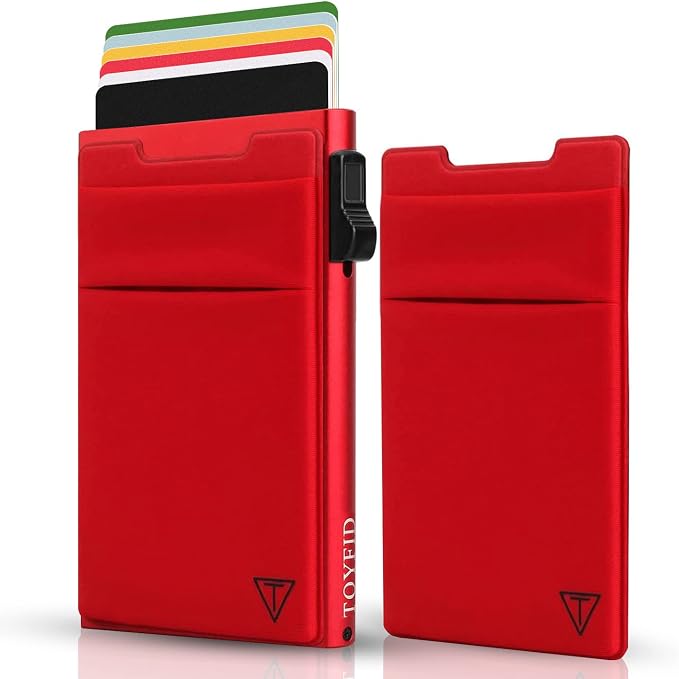 Minimalist Metal wallet, RFID Blocking Smart Pop Up Card Wallet 6-12 Cards by TOYFID