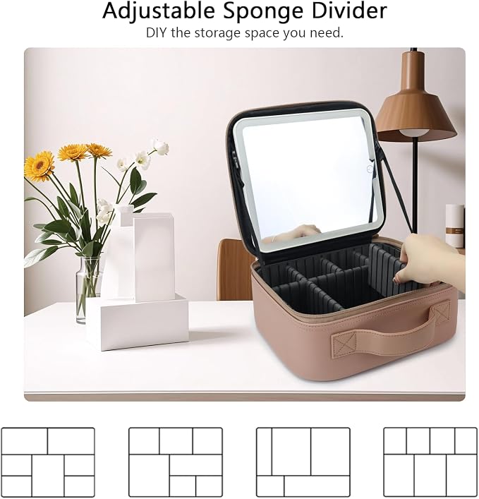 Travel Makeup Bag with LED Mirror Travel Makeup Organizer with 3 Lighted - Image 4