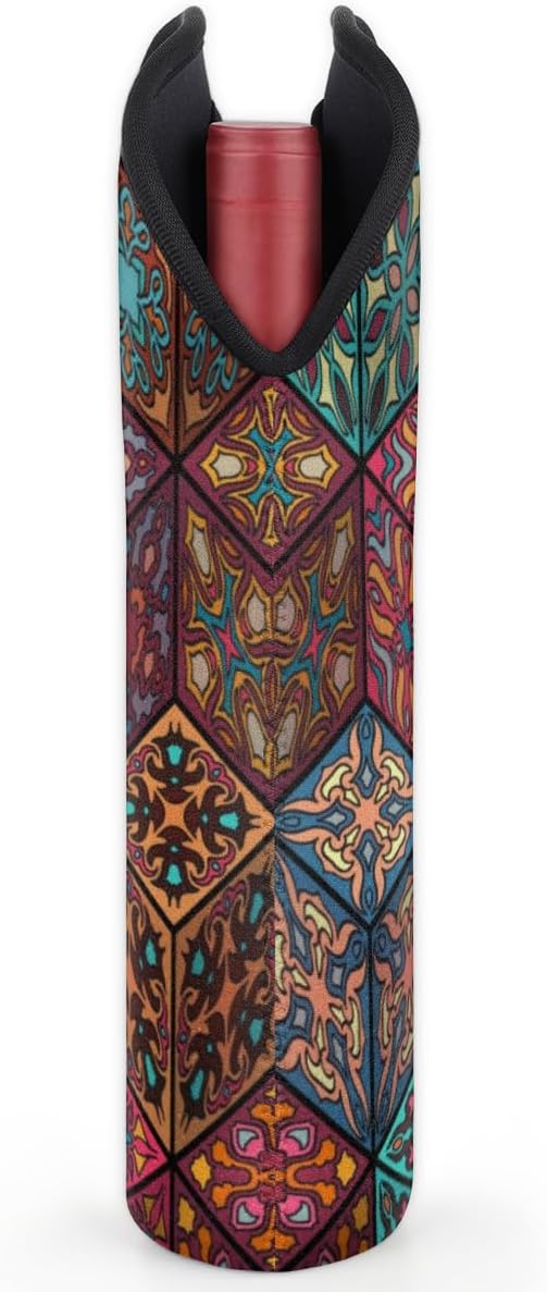 Square Mandala 2 Bottle Wine Carrier Tote Bag Insulated Wine Bottles Neoprene - Image 6