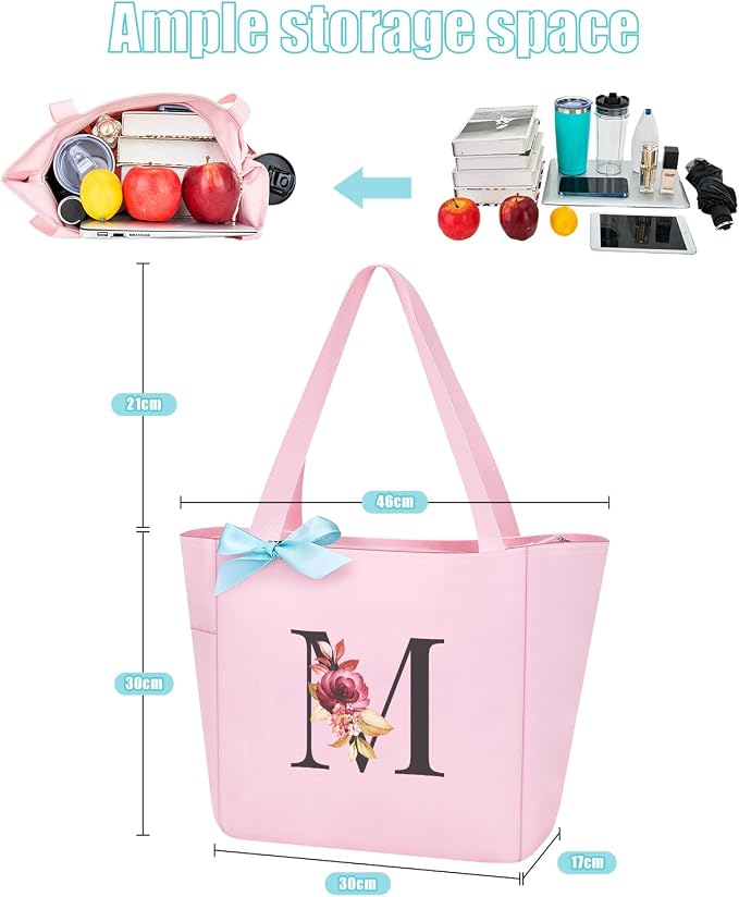Vavabox Tote Bag, A-Z Initial Monogrammed Waterproof Tote Bag, Bridesmaid Gifts - Image 2