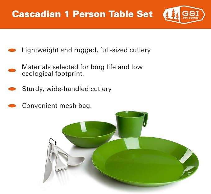 GSI Outdoors Cascadian 1 Person Table Set I 6-Piece Camping, Backpacking Mess - Image 2