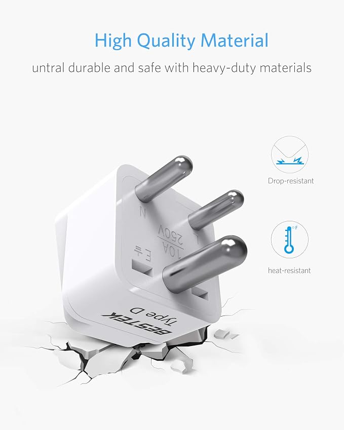 BESTEK India, South Africa Travel Plug Adapter, Grounded Universal Type D Plug - Image 5