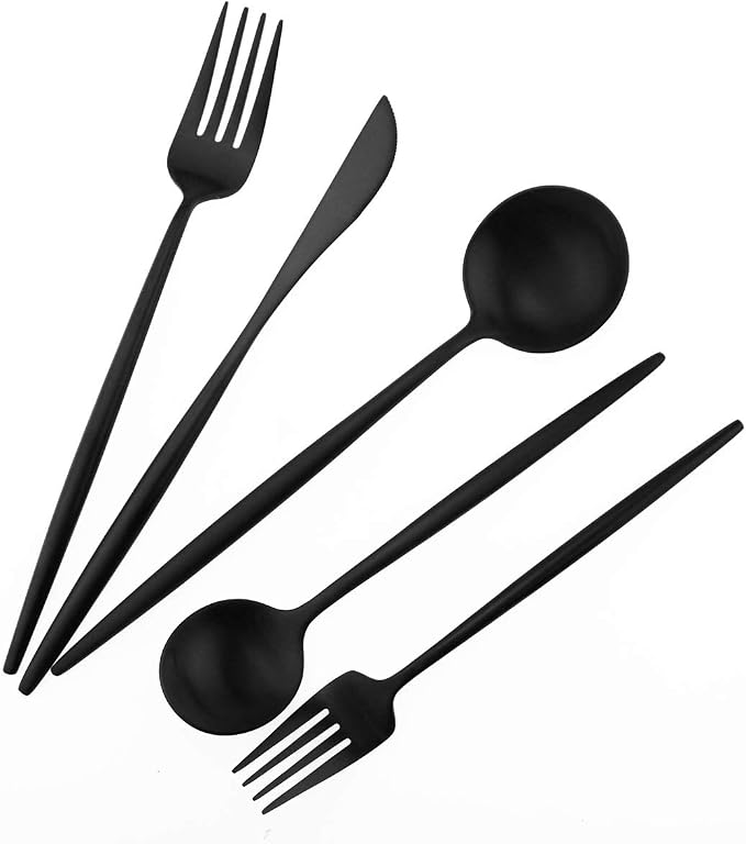 Matte Balck Silverware Set, Gugrida 5-Piece 18/10 Stainless Steel Satin Finish - Image 4