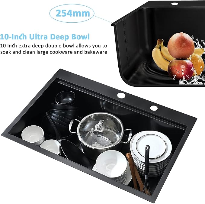 33 Inch Black Drop In Kitchen Sink Workstation-Bokaiya 33x22 Black Stainless - Image 7