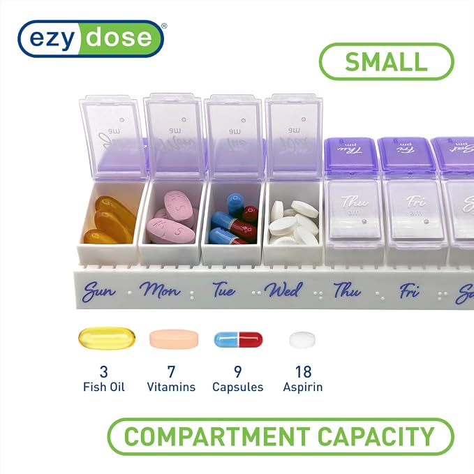 Ezy Dose Weekly Daily Pill Case, Medicine Planner, Vitamin Organizer, 2 Times a - Image 3