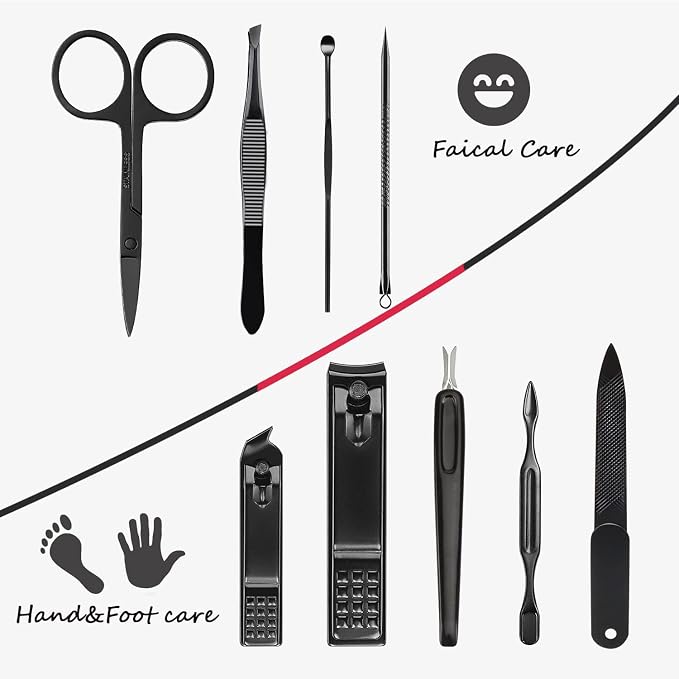 Manicure Set 9 in 1 Stainless Steel, Nail Clippers Scissors Pedicure Tools Kit - Image 4