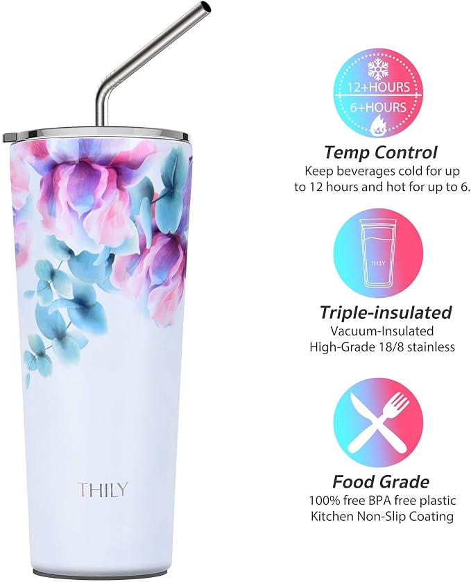 THILY Stainless Steel Vacuum Insulated Tumbler Travel Mug 26 oz Coffee Cup - Image 3