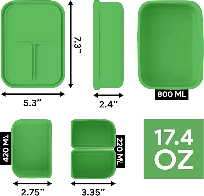 Platinum Silicone Bento Lunch Box Set of 2 – 3 Compartments, Microwave & - Image 2