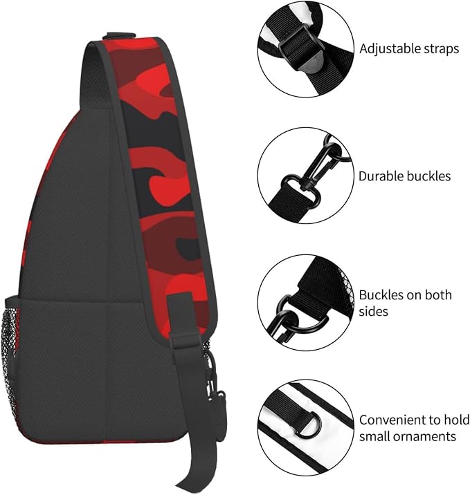 SUPLUCHOM Sling Bag Military Camouflake Camo Red Black Hiking Daypack Crossbody - Image 5