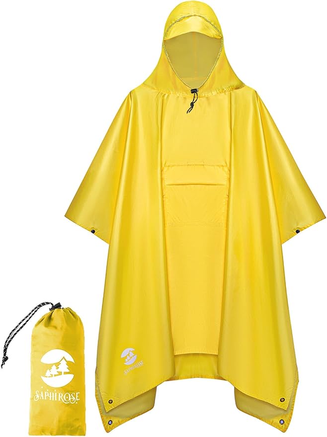 SaphiRose Extra Thick Hooded Rain Poncho Double Layer Waterproof Raincoat Jacket by SaphiRose