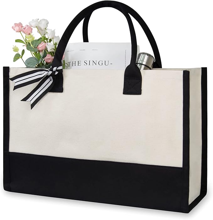 TOPDesign Classic White & Black Cotton Canvas Tote Bag, DIY Your Creativ Designs by TOPDesign