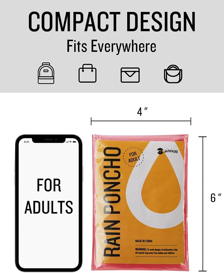 SaphiRose Disposable Rain Ponchos Emergency Clear Poncho - Image 3