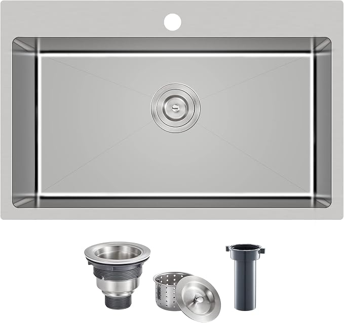 POPFLY 28×20 Inch Drop In SUS 304 Kitchen Sink, Top mount Stainless Steel 9 by POPFLY