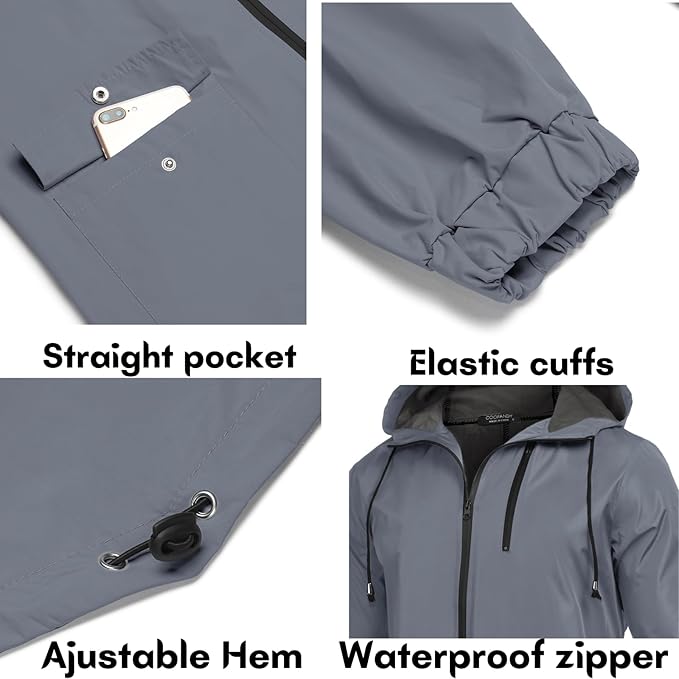 COOFANDY Men's Long Raincoat Ligtweight Rain Jacket Waterproof Outdoor Jackets - Image 5