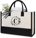 TOPDesign Personalized Initial Jute/Canvas Beach Bag, Monogrammed Gift Tote Bag by TOPDesign