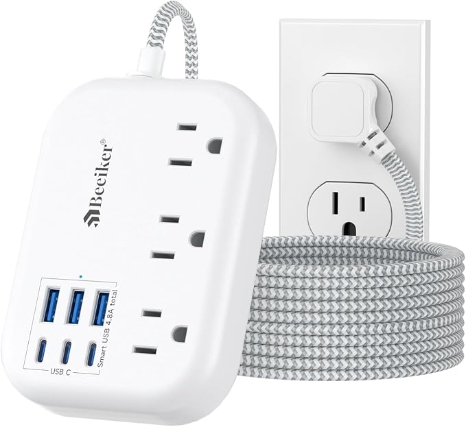 6 USB Surge Protector Power Strip- Extension Cord 10 Ft by Beeiker