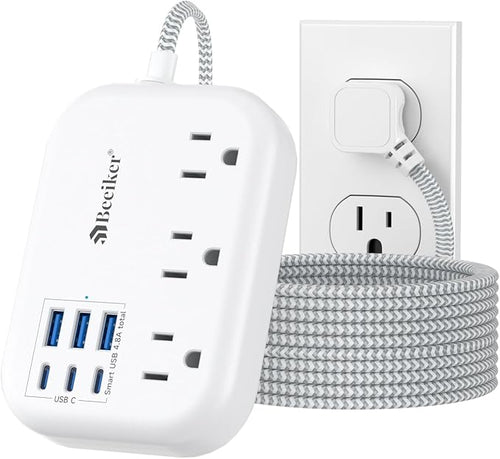 6 USB Surge Protector Power Strip- Extension Cord 10 Ft by Beeiker