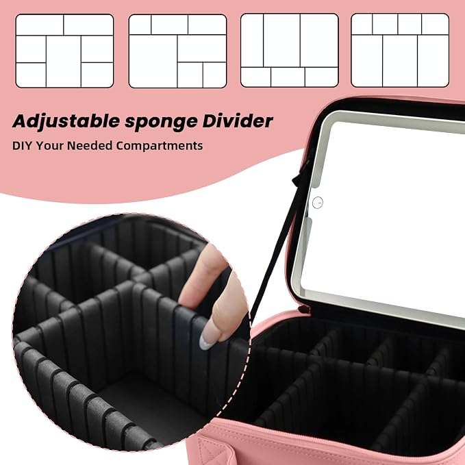 Travel Makeup Bag with LED Mirror Makeup Case with Light Up Mirror Portable - Image 4