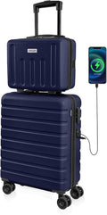 AnyZip 21" Carry On Luggage and 14" Mini Cosmetic Cases Luggage Set Hardside PC by YourBestTravelChoice