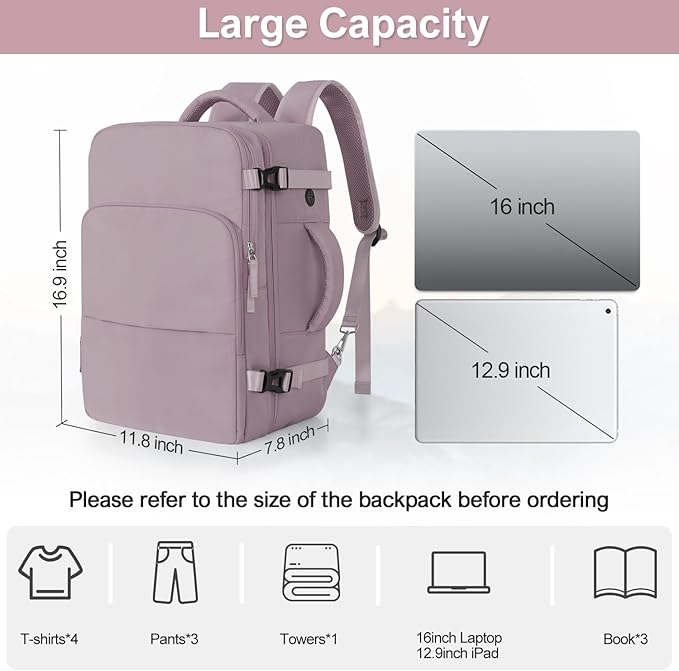Travel laptop Backpack for Women, Personal Item Size Flight Approved, 16 Inch - Image 9