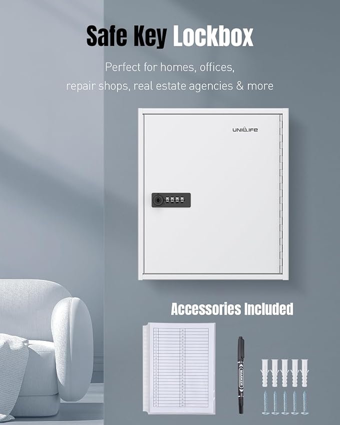 Uniclife 60 Position White Key Cabinet Steel Security Storage Box - Image 7