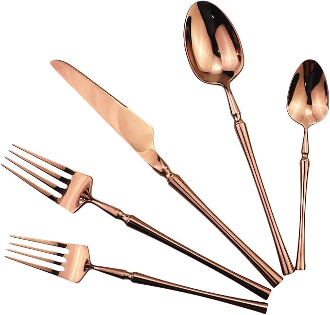 Gugrida 20 piece Copper Flatware Set 304 Stainless Steel Fork Spoon Cutlery by Gugrida