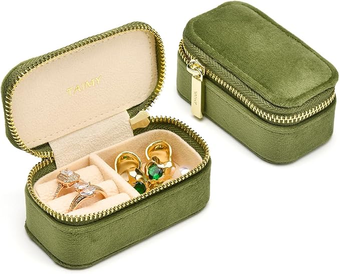 Small Travel Jewelry Case, Mini Tiny Plush Velvet Jewelry Box by TAIMY