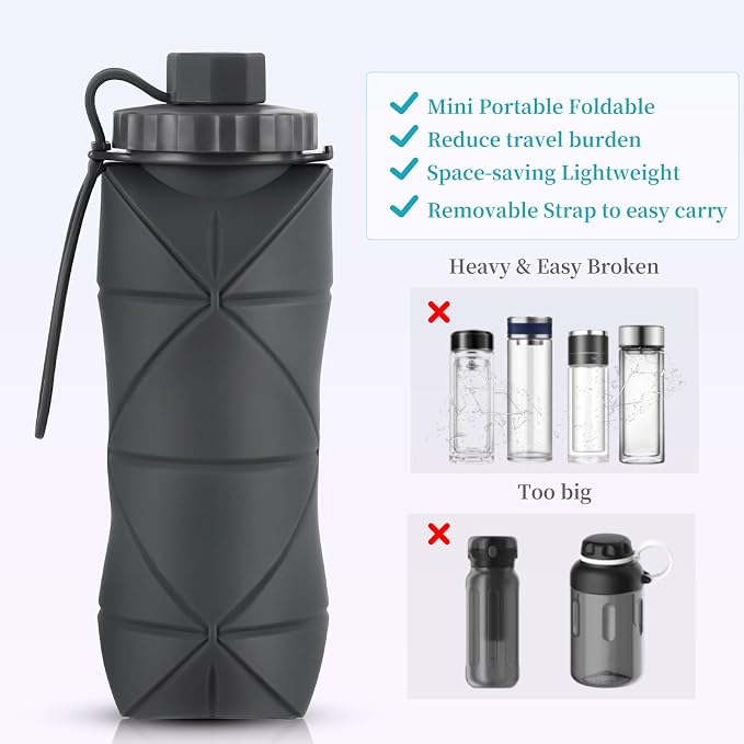 Silicone Collapsible Water Bottles, Lightweight Reusable Leakproof - Image 4