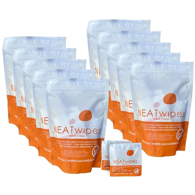 NEATwipes Hand Sanitizing Wipes | Travel Essentials | Disposable Wet Wipe & by NEATGOODS