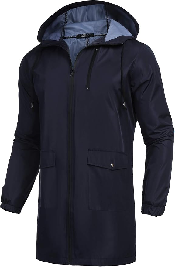 COOFANDY Men's Long Raincoat Ligtweight Rain Jacket Waterproof Outdoor Jackets by COOFANDY