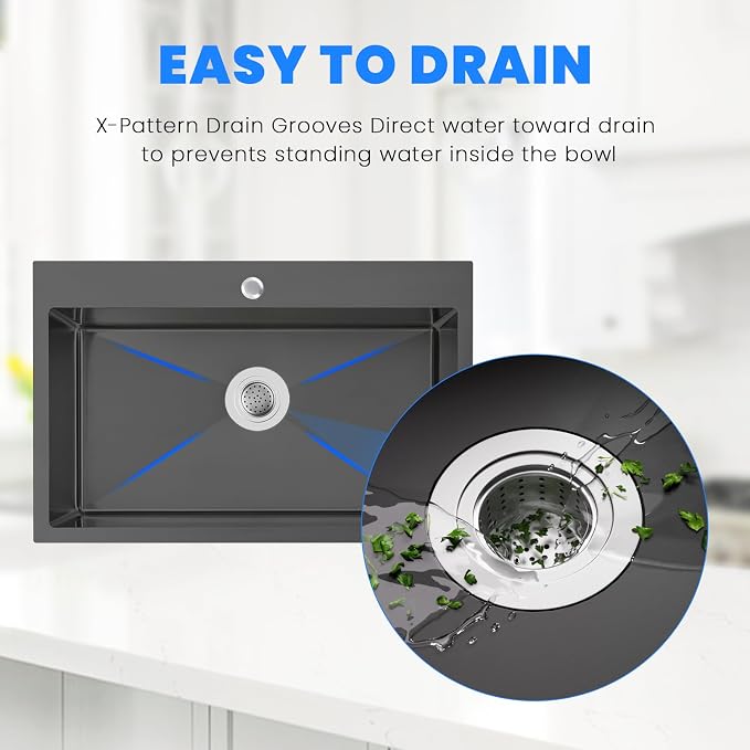 POPFLY Kitchen Sink, 28×20 Inch Drop In 18 Gauge Handmade SUS 304 Top mount - Image 9