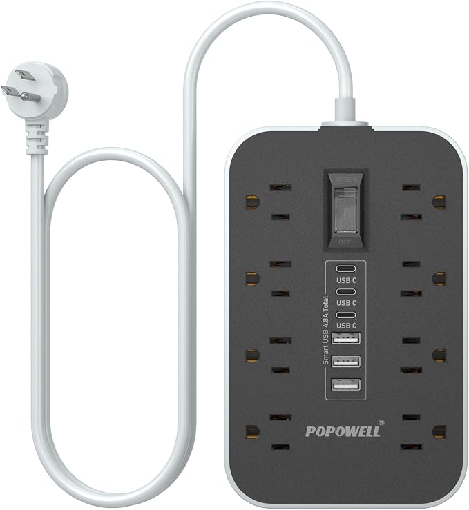 Appliance Power Strip- 14 Guage Heavy Duty Extension Cord, 8 AC Outlet& 6 USB by POPOWELL