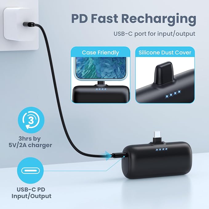 Mini Portable Charger 5200mAh Power Bank, 3A PD USB C Cell Phone Portable Power - Image 3