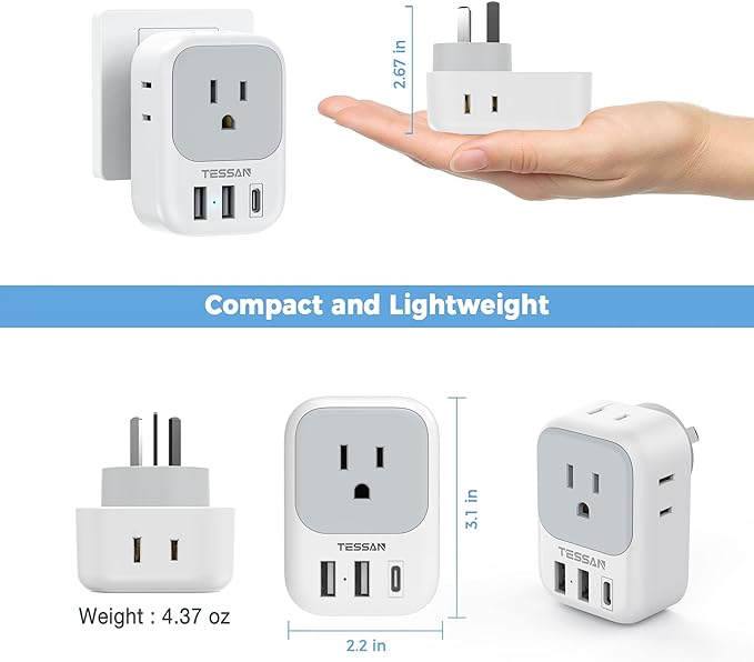 Australia Plug Adapter, TESSAN Australian Power Adaptor - Image 5