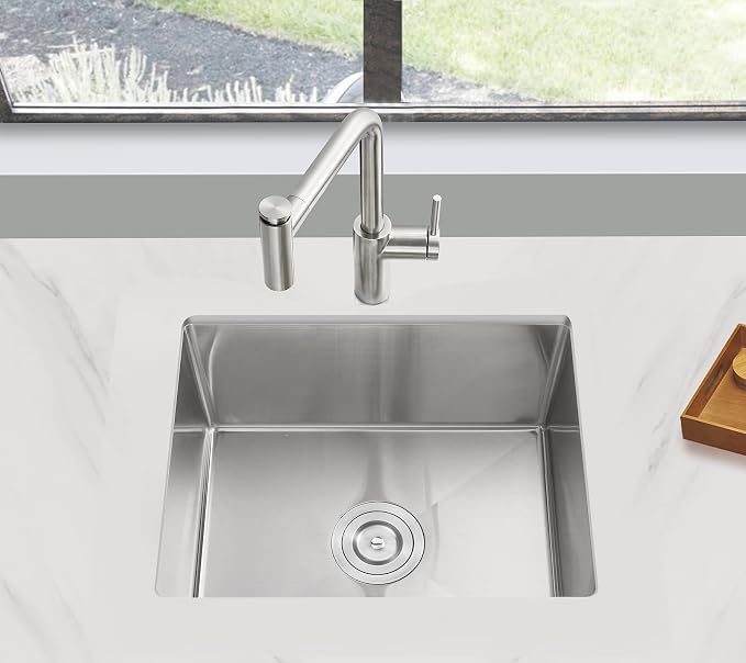 POPFLY 23 Inch Undermount Kitchen Sink, Single Bowl 18 Gauge 304 Stainless - Image 2