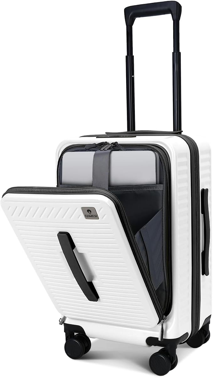 20 Inch Luggage with Spinner Wheels, Expandable Front Opening Suitcase 100% PC by QIMER