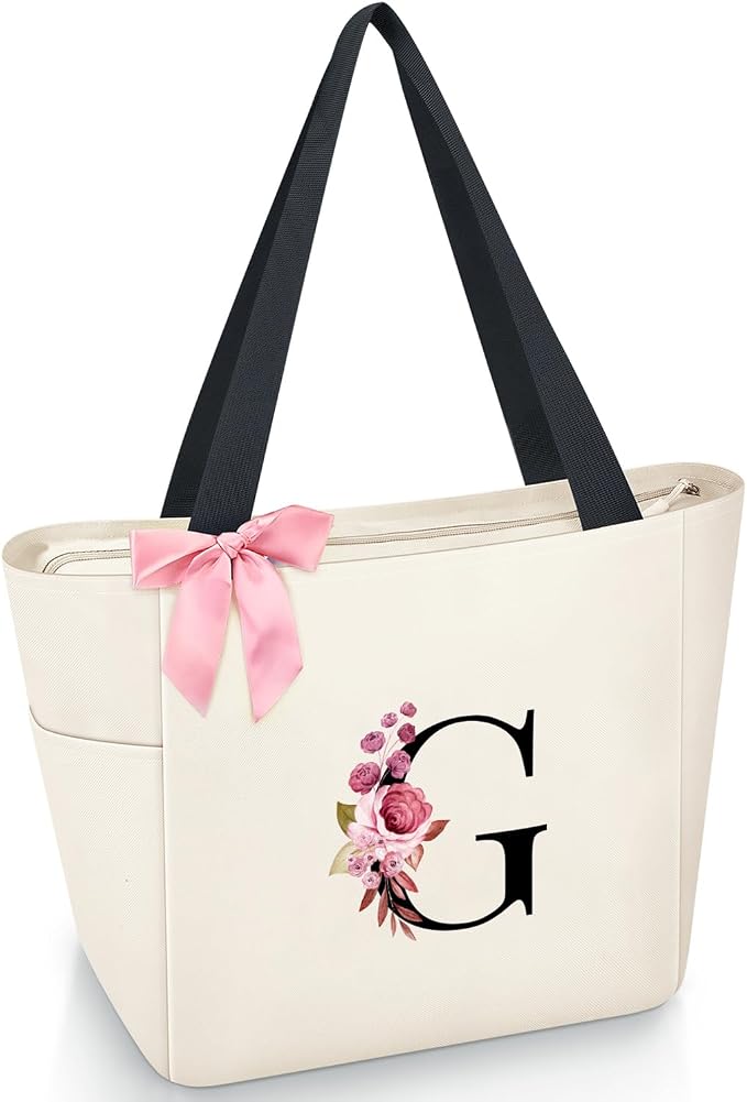Vavabox Tote Bag, A-Z Initial Monogrammed Waterproof Tote Bag, Bridesmaid Gifts by Vavabox