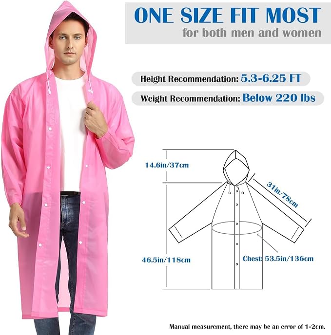 Opret 2 Pack Raincoats for Adults Reusable, EVA Rain Ponchos Lightweight Rain - Image 2
