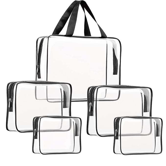 5Pcs Crystal Clear PVC Travel Toiletry Bag Kit by ROYBENS