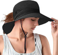Rosoz Ponytail Sun Bucket Hats for Women UV Protection Foldable Mesh Wide Brim by Rosoz