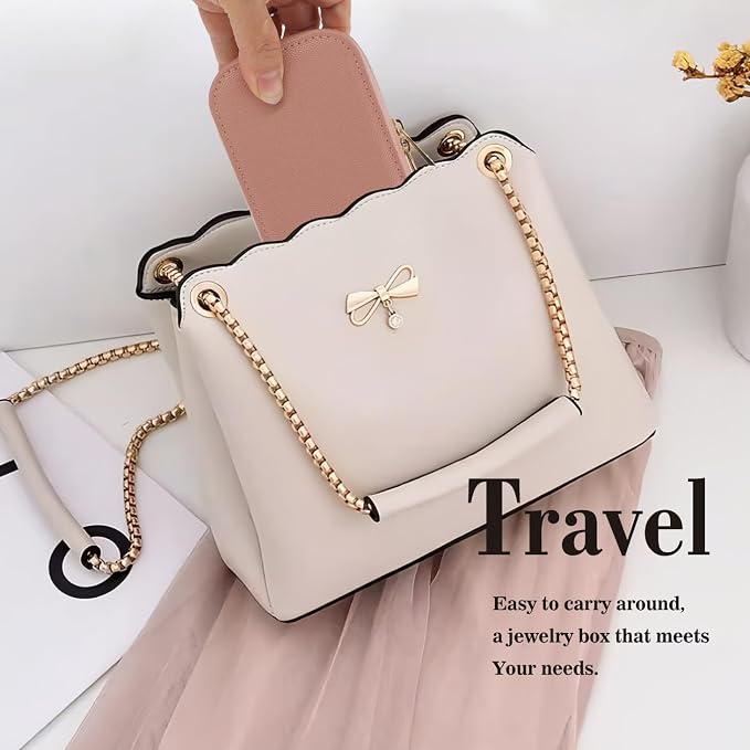 Small Jewelry Travel Case For Womens Small Rectangle PU Leather Jewelry Box - Image 5