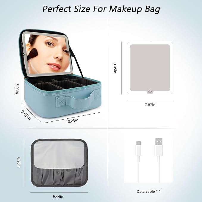 Travel Makeup Bag with LED Mirror Travel Makeup Organizer with 3 Lighted - Image 7