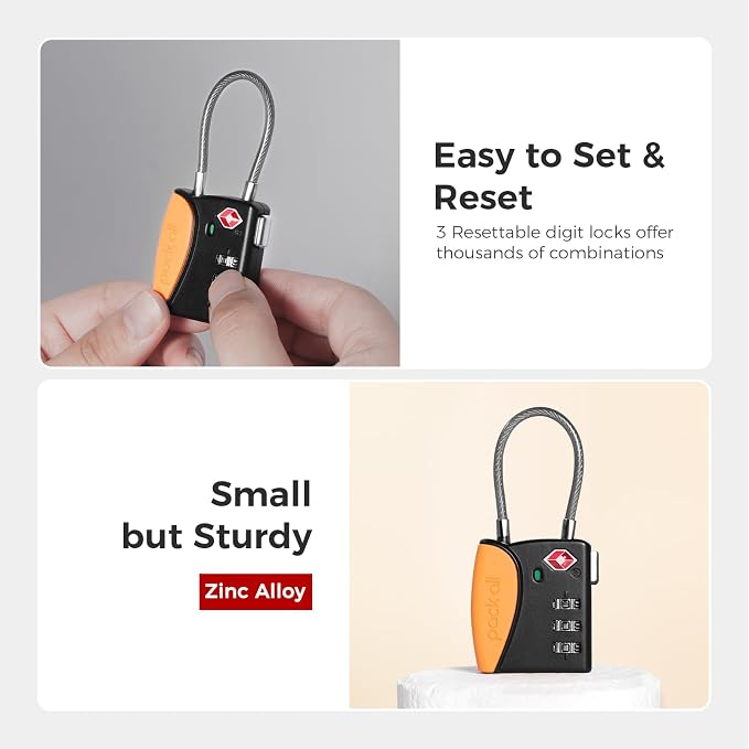 pack all TSA Approved Cable Luggage Locks, 3 Digit Combination Padlocks - Image 5