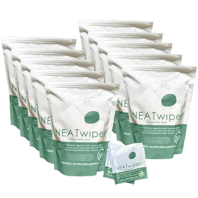 NEATwipes Hand Sanitizing Wipes | Travel Essentials | Disposable Wet Wipe & by NEATGOODS