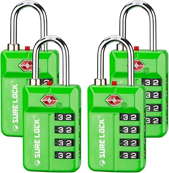 SURE LOCK TSA Approved 4-Digit Resettable Combination Luggage Locks by LOCKDEPOT