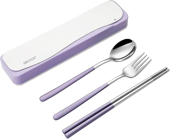 DEVICO Travel Utensils With Case, 18/8 Stainless Steel Camping Utensils by DEVICO