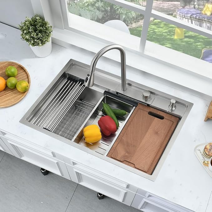 33 Inch Drop In Waterfall Kitchen Sink Workstation-Bokaiya 33x19 Drop In - Image 3